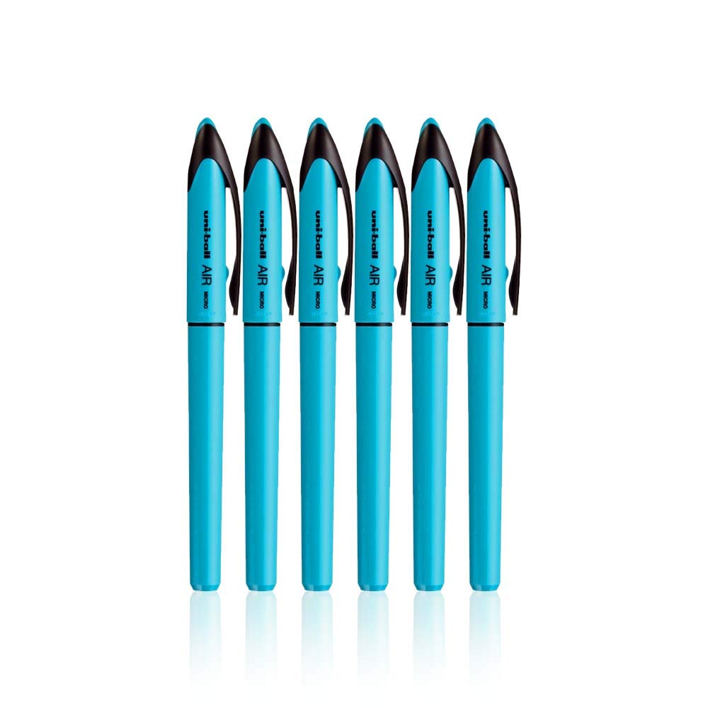 Uni-Ball AIR Micro - 0.5mm Fine Rollerball - Blue Ink - Light Blue Barrel - 6 Pack