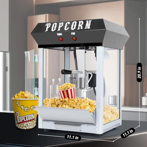 Image of Popcorn Machine (Black) - Countertop Popcorn Maker - Vintage Popcorn Popper with 6 Oz Auto-Stir Kettle, No cart & Stand, Makes Up to 20 Cups for Movie /Home Theater, Parties, Restaurants Snack