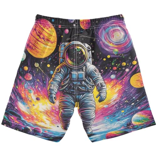 DOMIKING Astronaut Planet Black Boys' Pull On Swim Trunks Quick Dry Boardshorts with Mesh Lining for Kids Boys M2