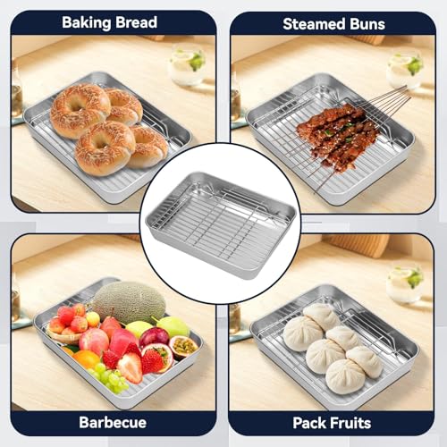 Teglia per Arrosti con Griglia - Padella Antiaderente Rettangolare in Acciaio Inossidabile per Tacchino, Barbecue e Forno (S) - immagine 5