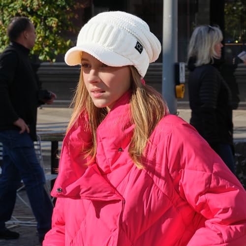 Image of C.C Trendy Warm Oversized Chunky Soft Oversized Ribbed Slouchy Knit Hat with Visor Brim
