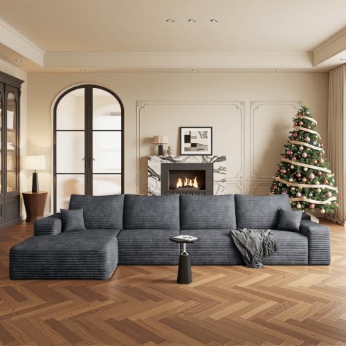 Image of Boneless Couch, Modular Sectional Couches for Living Room, U-Shaped Cloud Couch Sofa with Deep Seat, Fluffy Corduroy Upholstered Corner Sofa