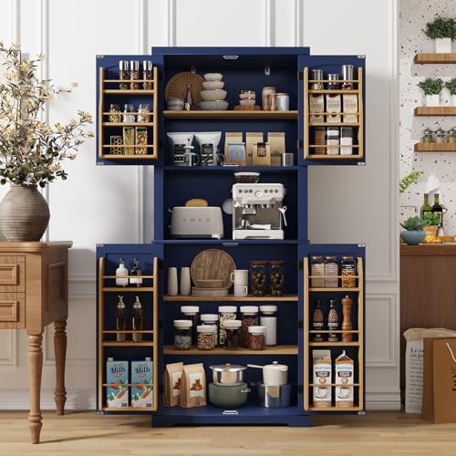 HOLTICO Kitchen Cabinet with Worktop, Tall Cabinet Kitchen Buffet Cabinet, Dining Room Cabinet, Pantry with Doors and Shelves for Dining Room, Living Room, Laundry Room (Blue)
