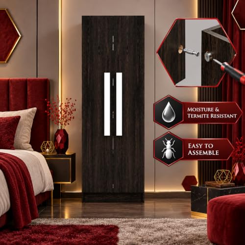 Image of Bniture Wooden Almirah for Clothes, Door for Bedroom, 2 Door Wardrobe with 4 Shelves Huge Storage Space (46D x 60W x 182H CM) | 3 Year Warranty (Flower Wenge)