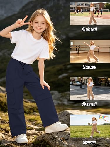 Image of SANGTREE Girls Parachute Pants Loose Lightweight Drawstring Waist Hip Hop Cargo Pants,6-16 Years