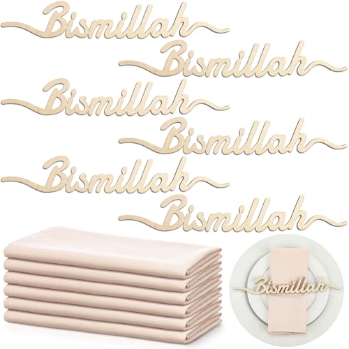 Set 6 Servilletas de Tela y Decoración de Madera Ramadan miniatura 1