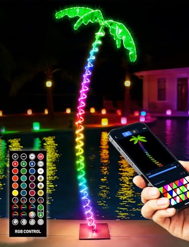7FT Smart Lighted Palm Tree, Outdoor Artificial Palm Tree with