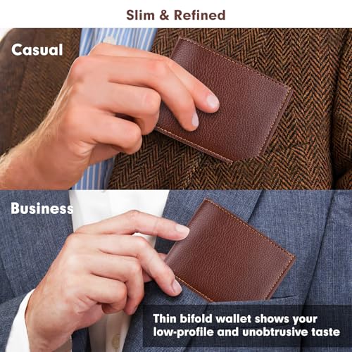 Mens Slim Bifold Wallet with ID Clear Window & 6 Credit Card Slots, Minimalist Handmade Bifold Wallets for Men, Thin Card Credit Holder Wallet for Men - Slim & Stylish (Cognac)4
