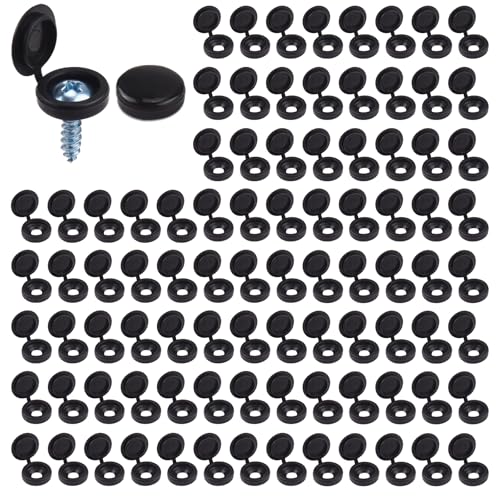 150 Plastic Hinged Screw Cap Covers - Universal Fit, Black -4-6mm Screw Heads for M4 Screws