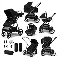 Babylo Zap Travel System with i-Size Infant Carrier, Ride-on Board, Organiser and Cup Holder, from Birth up to 22 kg, Black/on Black Chassis