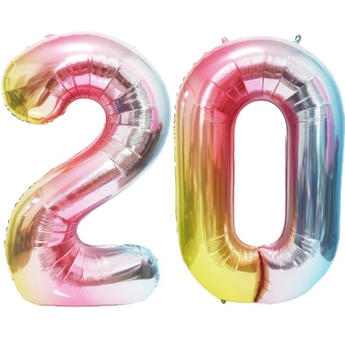 Image of Rainbow Number Balloons Birthday Balloons - Giant Number 20 Balloon 40 inch, Numbers Balloon Birthday Decorations, Rainbow Party Supplies for Baby Shower