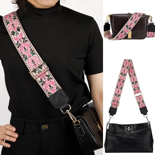 Image of BAKKO Crossbody Strap Top Grain Leather Ends Gold Metal Hardware 2 inch Wide Shoulder Strap Replacement fits Handbags Purses Messenger Duffel Bags Gold Metal Hardware Adjustable Length from 36 inch-57 inch