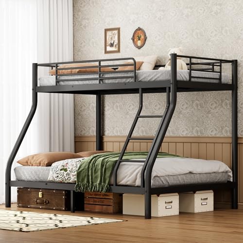 SogesGame Bunk Beds Twin Over Full Size, Heavy Duty Metal Bed Frame with Safety Ladder and Guardrail...