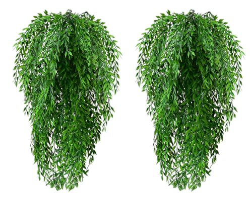 WEFUNXJ Artificial Hanging Weeping Willow 2Pcs, Fake Hanging Weeping Willow Plant Silk Willow Leaves Greenery Decoration for Indoor Outdoor Home Garden Wedding Arch Jungle Birthday Party