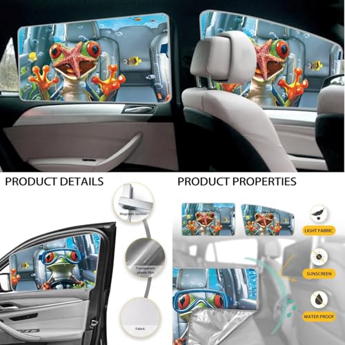 Image of Funny Frog Sunshade Visor Car Window Shades for Baby Foldable Automotive Interior Accessories for Sun Protection Heat and UV Rays Blocker 6 PCS