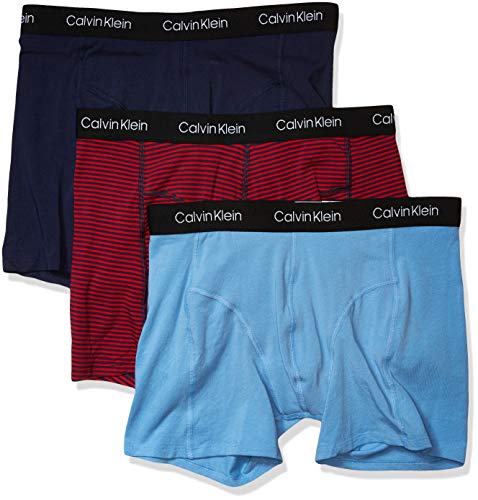 Calvin Klein Men's Underwear CK Axis 3 Pack Boxer Briefs, Peacoat/Marching Stripe/Silver Lake Blue, M