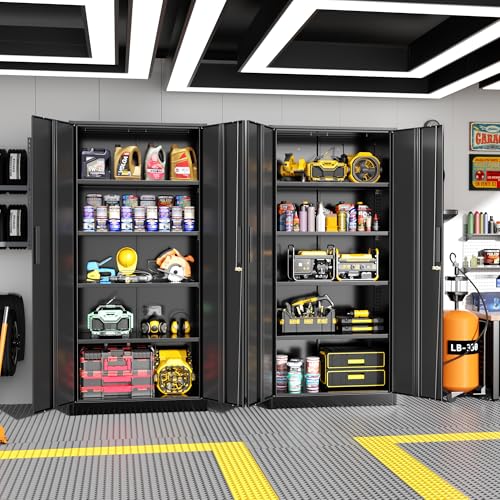 Image of Greenvelly Metal Storage Cabinet, 72 inch Black Metal Locking Storage Cabinet with Doors and 4 Adjustable Shelves, Large Steel Cabinet for Home Office, Garage, Shop, School (32 inch W x 16 inch D)