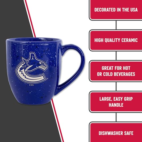 Image of Rico Industries NHL Hockey Vancouver Canucks Royal Personalized 16 oz Team Color Laser Engraved Speckled Ceramic Coffee Mug