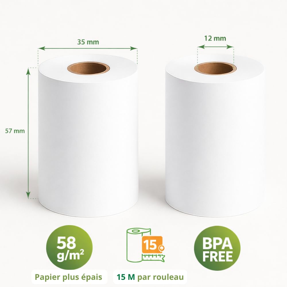 Papier Thermique pour Carte Bancaire Rouleaux TPE/CB 57x35 15m Lot de 20 Sans BPA