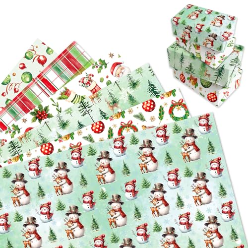 MORAINJAY 12 Sheets Wrapping Paper Christmas Santa Snowman Wrapping Paper Xmas Gifts Wrap for Girls Winter Birthday Festival Kids Gifts Wrap 68x50cm
