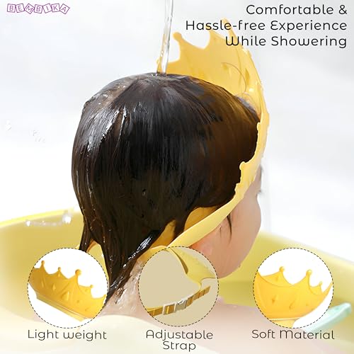 Image of Bembika Baby Shower Cap For Washing Hair, Soft Bathing Baby Shower Cap For Eye Protection And Hair Wash Adjustable Reusable, Waterproof, And Comfortable For Babies � (Crown Yellow)