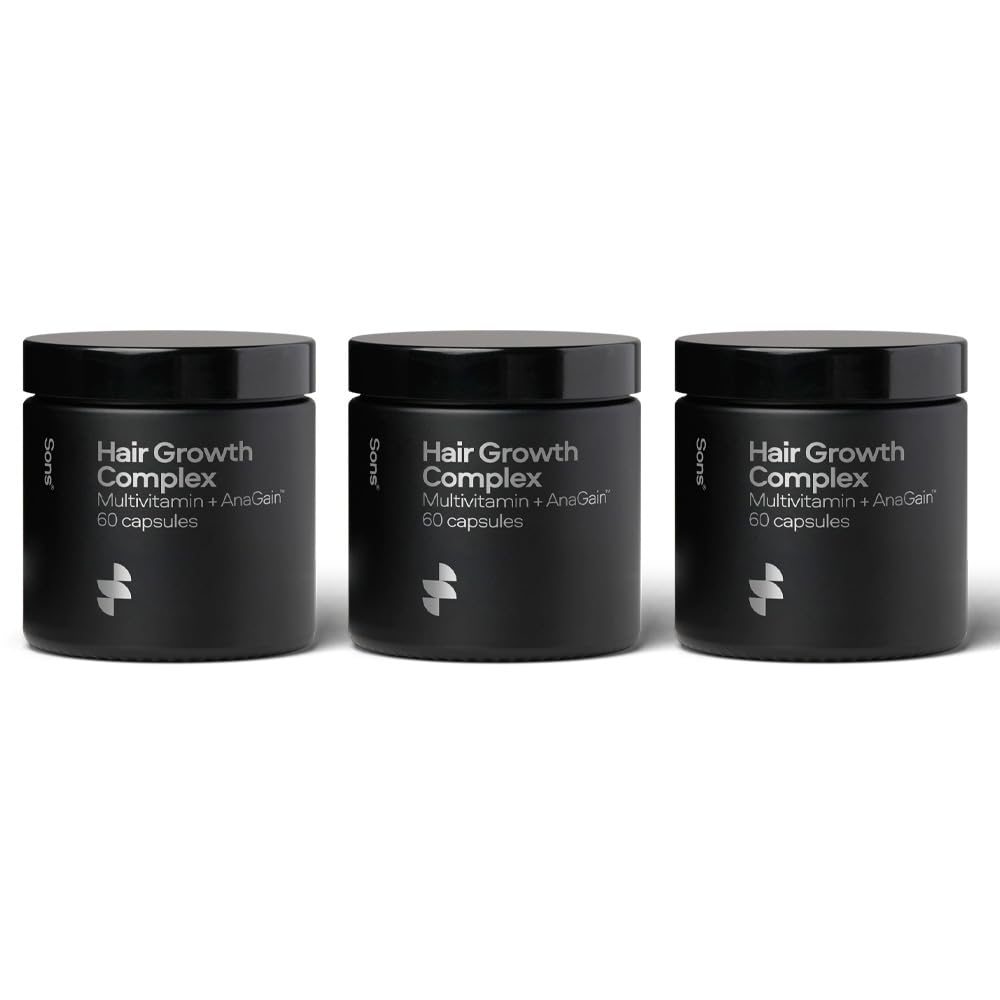 Sons Hair Growth Complex Multi-Vitamin & Anagain, Nahrungsergänzung mit Kollagen, Vitaminen & Mineralien, aus natürlichen Inhaltsstoffen, fördert gesünderes & kräftigeres Haar - 3 Monate (180 Kapseln)