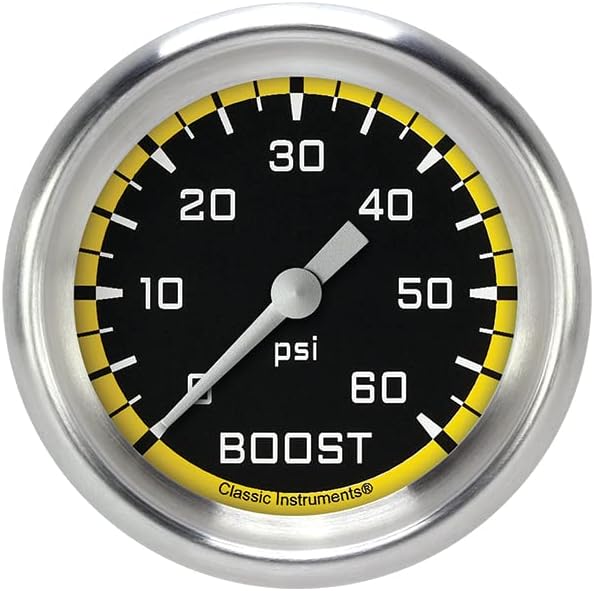 Classic Instruments AX343YAPF AutoCross Yellow 2-5/8" Boost Gauge, 60 psi