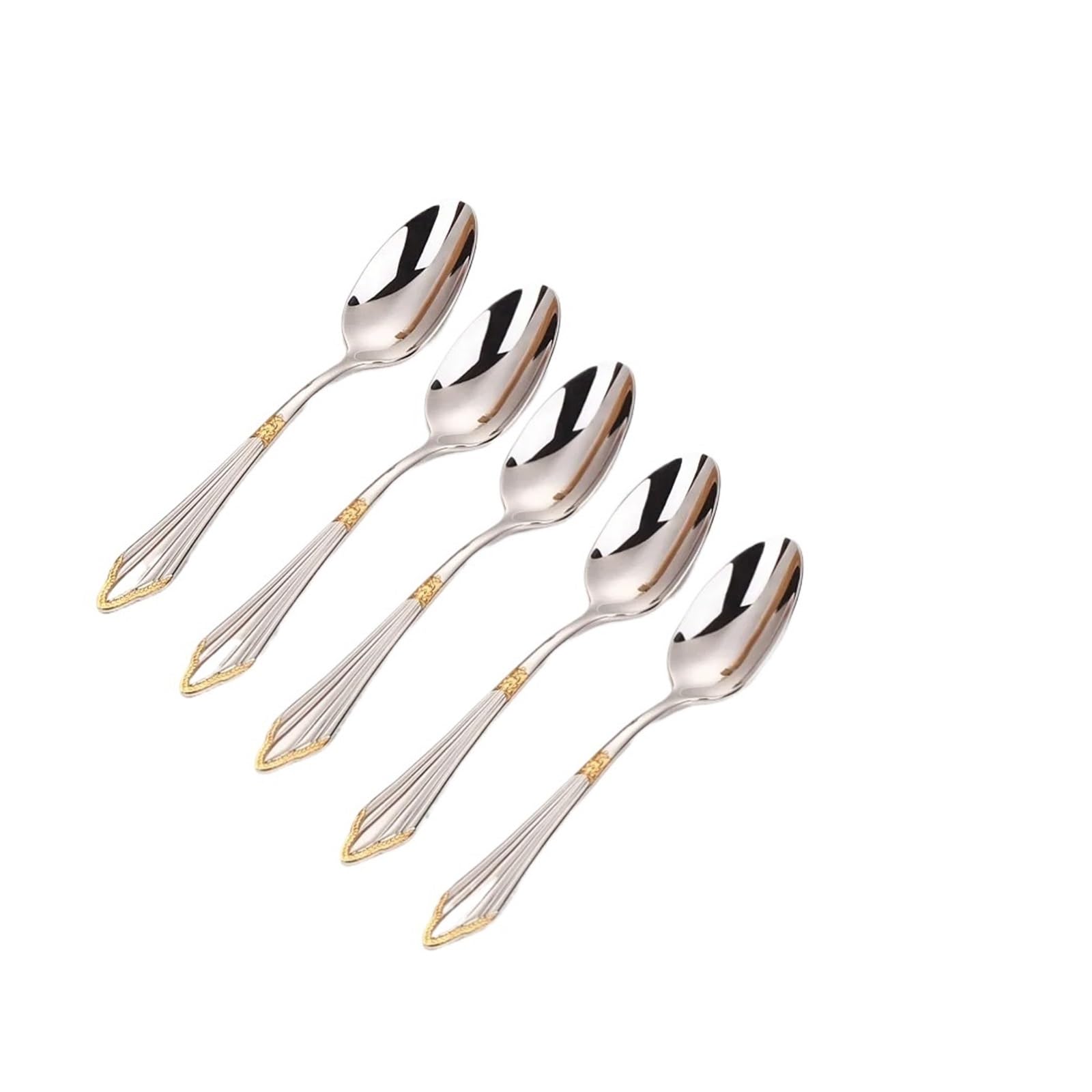 Juego de té con cuchara de café de acero inoxidable 18-10 chapado en oro de 2/3/4/5/6 piezas | Minicucharas de acero inoxidable 18-10 bañadas en oro for café y té.(5PCS-Gold Plate)