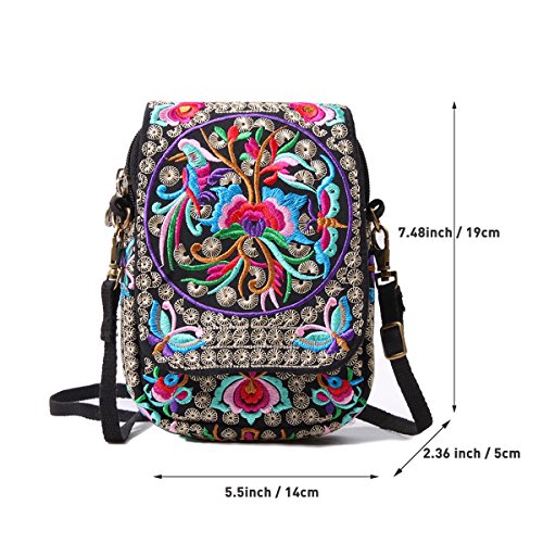 Silkarea PT-41582 Embroidered Cute Small Crossbody Bag For Women Cell Phone Purse Mini Handbags Wristlet Wallet Bag Coin Pouch thumb #2