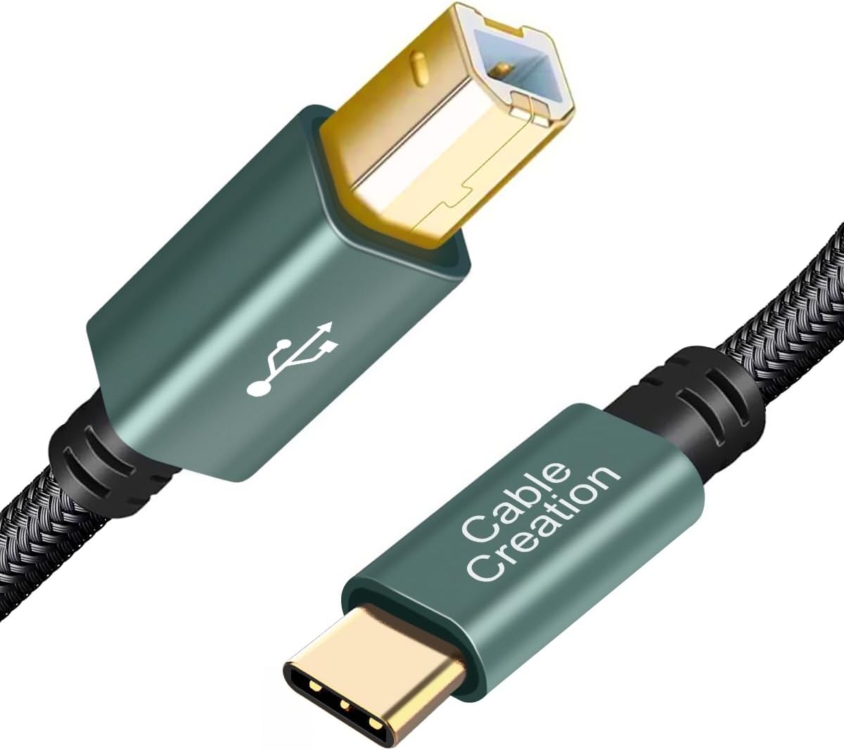 CableCreation USB B to USB C 6.6 FT Printer Cable, MIDI Cable, Nylon Braided USB B to C Cord for MacBook Pro/Air, USB Type C to Type B Cable for Yamaha Piano, MIDI Keyboard, DJ Controller, DAC, Green
