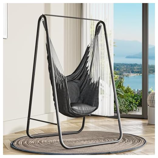 YITAHOME Hammock with Stand, Max. load 150 kg, Hammock Stand with Hanging Swing, 85x92x153 cm, Sturdy Steel Frame, Swing Chair with 2 Hooks and 2 Back Cushion for Patio, Balcony and Garden, Black