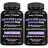 Vital Vitamins Multi Collagen Plus (2-Pack) - with Biotin, Hyaluronic Acid, Vitamin C - Type I, II, III, V, X - for Women & Men - Hair, Skin, Nails Beauty Complex
