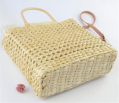 Bolso de paja estilo saco para mujer con asa de bambú miniatura 6