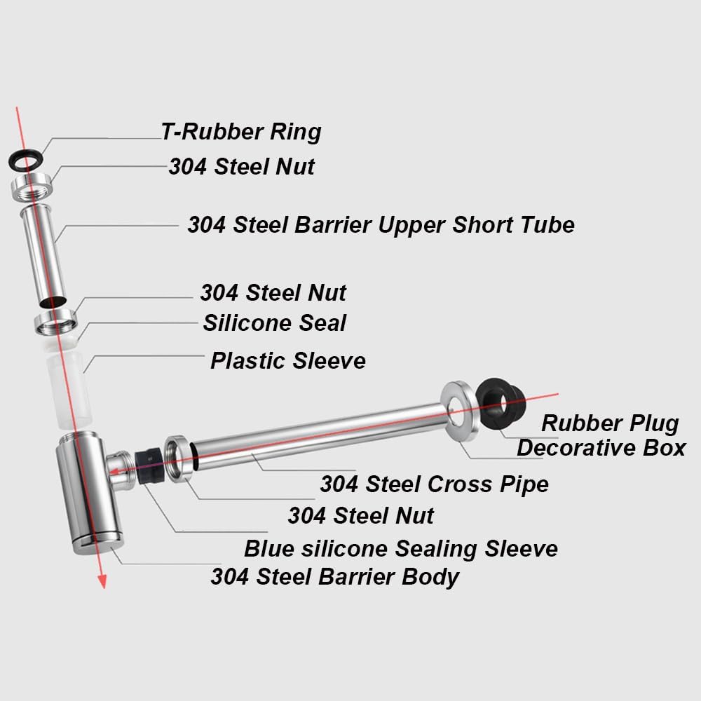 TopHomer Solid Stainless Steel Bathroom Sink Stopper P-Trap Complete Set, Adjustable Bathroom Bottle Trap Sink Drain Kit and Pop Up Drain, Chrome