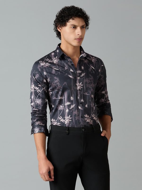 Image of Men's Printed Regular Fit Full Sleeves Cotton Formal Shirt