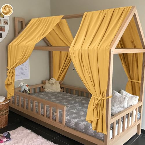 HOTUT 2xDosel, 62 x 270cm Juego de Decoración para Cama de Casa, Dosel para Cama de Niños con Volantes, Mosquitero Decoración, Dosel Cama Compatible Cama Montessori para Niños y Niñas