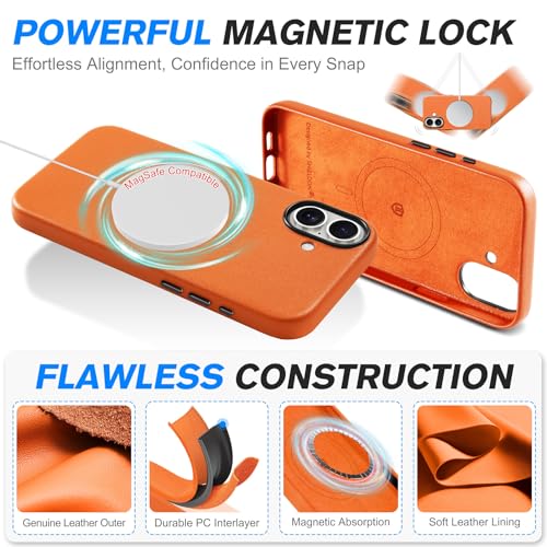Image of SHIELDON Genuine Leather Case for iPhone 17 6.3 inch 2025, Orange