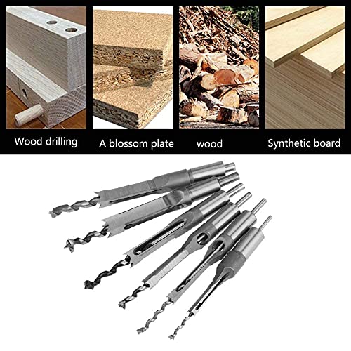 Set di Punte per Trapano a Foro Quadrato, 6 Pezzi, Mortasatrice Scalpello, 6.4mm/8mm/9.5mm/12.7mm/14mm/16mm