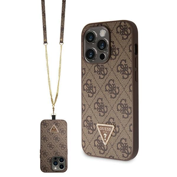 Guess GUHCP14LP4TDSCPW Coque Rigide pour iPhone 14 Pro 6,1" avec Logo métallique Marron