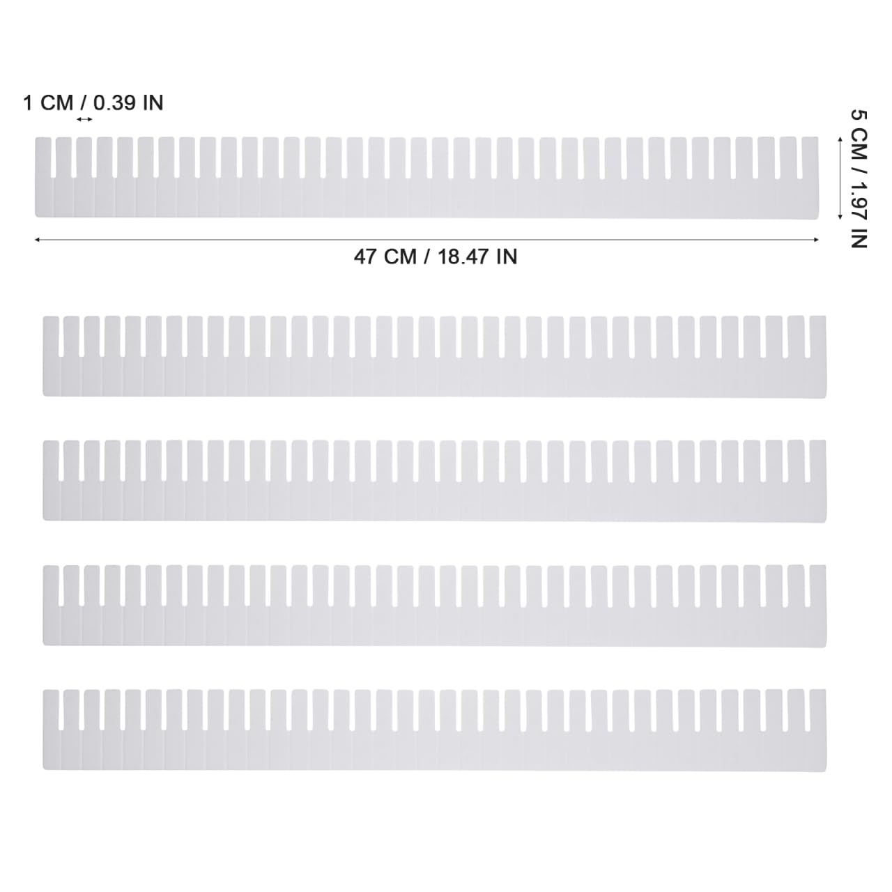 TOPBATHY 34 divisori per cassetti, 47 x 5 cm, Organizer per cassetti, Organizer per Calzini, Organizer per Biancheria Intima (Bianco)