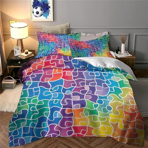 Housse de couette arc-en-ciel 3D super douce avec taie d'oreiller
