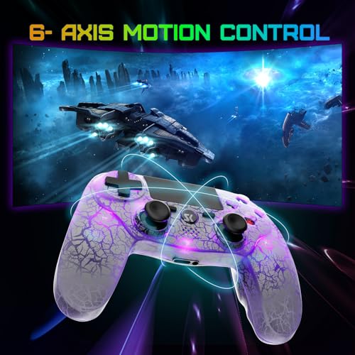 Image of CHENGDAO Controller for PS4, Wireless Controllers for PlayStation 4 /Pro /Slim, Remote Control with Adjustable RGB Light /1000mAh Battery /6-Axis Motion Sensor /Double Vibration /3.5mm Audio Jack, White