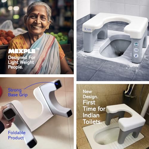Image of MEXPLE Xumo50 Portable Potty Squat Stool | Indian to Western Toilet Stool Commode Seat | Lightweight & Stable Design | for Adults Kids Elderly Handicap | Height 22cm /8.6 Inches | White