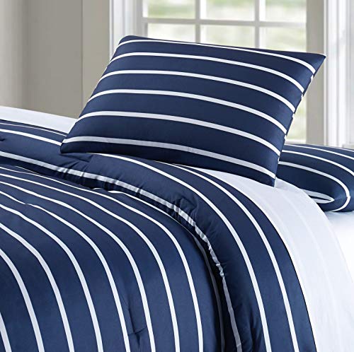 Truly Soft Maddow Stripe Navy Full/Queen 3-Piece Comforter Set #TOP1