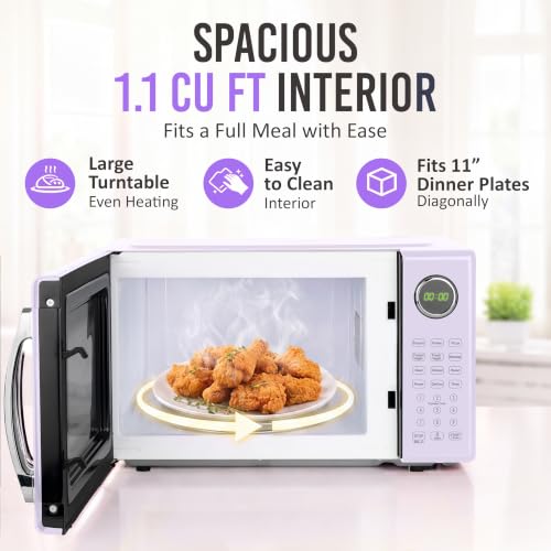 Image of Nostalgia Modern Retro Compact Countertop Microwave Oven - 1.1 Cu. Ft. - 1000-Watts with LED Digital Display - Child Lock - Easy Clean Interior - Lavender