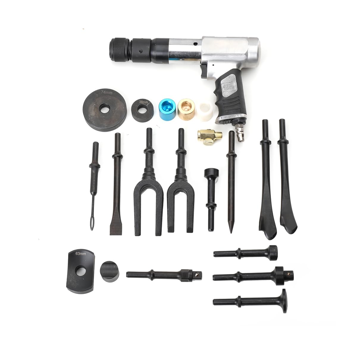 Martello Pneumatico Professionale 2200 Colpi/Min, Set Martello Pneumatico 16 Pezzi con Sistema di Cambio Rapido, per Riparazione Auto, Carrozzeria e Demolizione