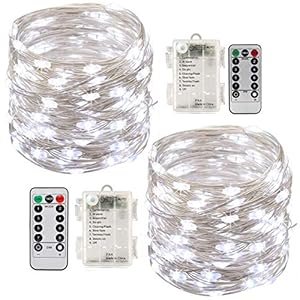 Led String Lights Battery Powered,[2 Pack] 100 LEDs 33ft Fairy String Lights Battery Operated Waterproof 8 Modes with…