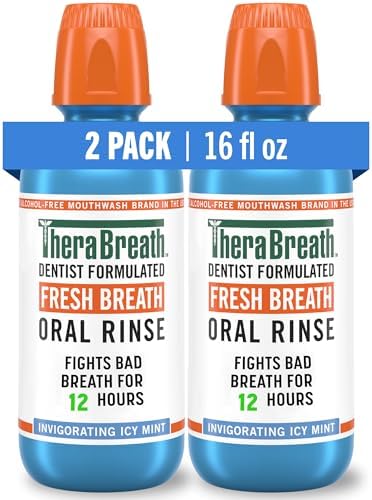 TheraBreath Fresh Breath Mouthwash, Icy Mint Flavor, Alcohol-Free, 16 Fl Oz (Pack of 2)