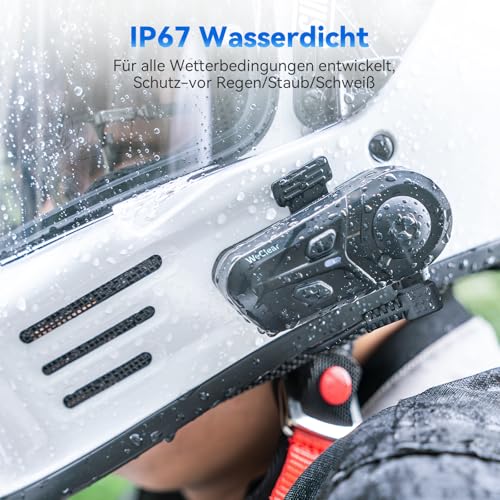 WeClear L1 Motorradhelm Headset, Helm Bluetooth Kopfhörer mit Sprachassistent, Geräuschunterdrückung Bluetooth-Headset, 40mm HiFi Lautsprecher, IP67 Wasserdicht