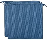 Brandsseller Outdoor Garten Sitzkissen Auflagen Kissen mit Paspel - Waben-Optik - Schmutz- und Wasserabweisend mit Befestigungsbändern - 40 x 40 x 4 cm - 2er Set - Blau